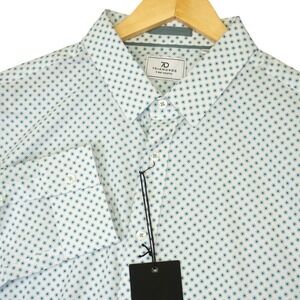 NEW 7 Diamonds 4-Way Stretch Shirt Mens L White Blue Geometric Maxon Button Down